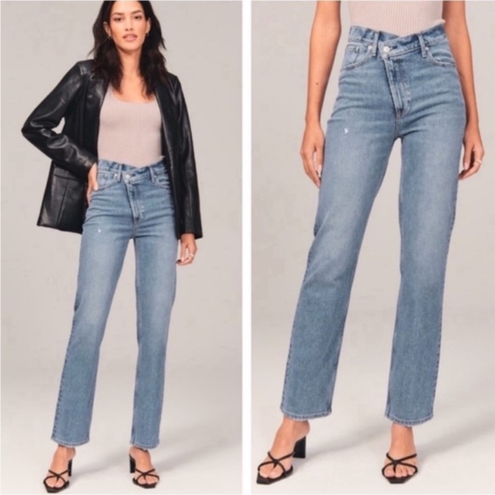 Abercrombie Fitch The '90's Straight Ultra High Rise Criss Cross Waist size 0